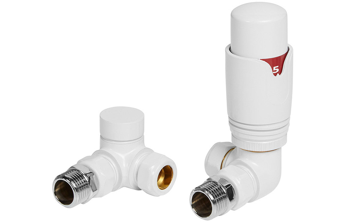 Round Thermostatic White Radiator Valves-Heating-DIRA0268-Corner-