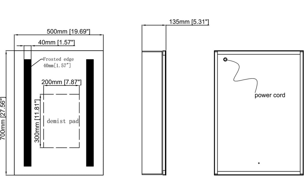 Sakura 500mm 1 Door Front-Lit LED Mirror Cabinet-Mirrors-DIMS0110-