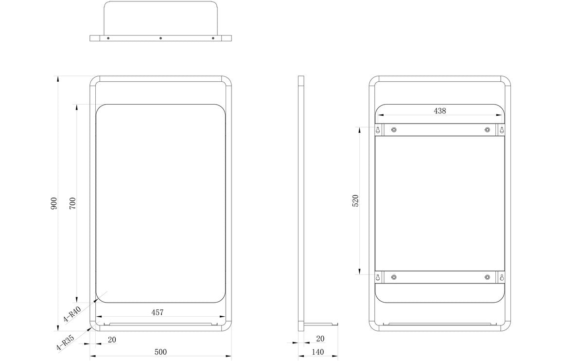 Sana 500mm Rectangle Mirror and Shelf-Mirrors-DIMS0100-