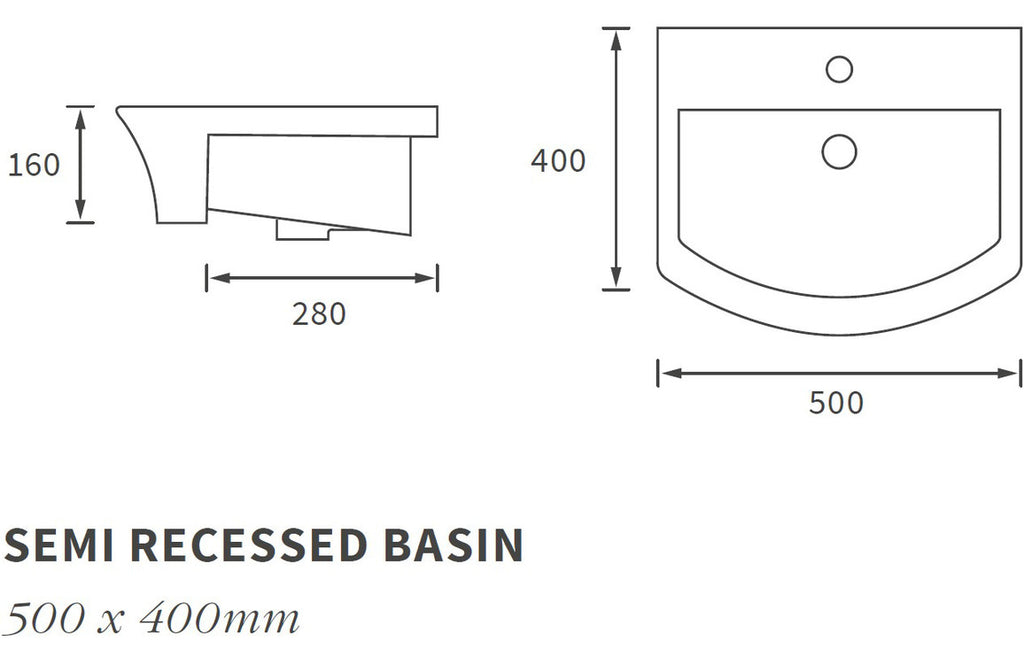 Sandra 500x400mm 1TH Semi Recessed Basin-Basins-DIPB1338-