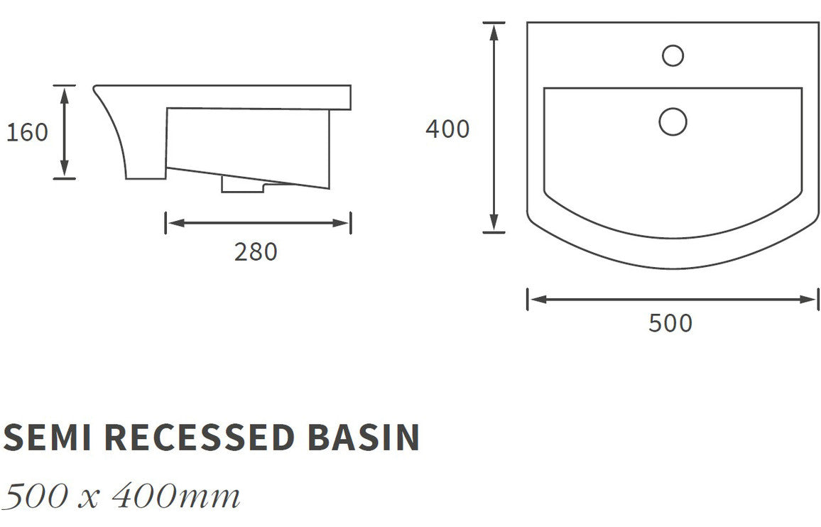 Sandra 500x400mm 1TH Semi Recessed Basin-Basins-DIPB1338-