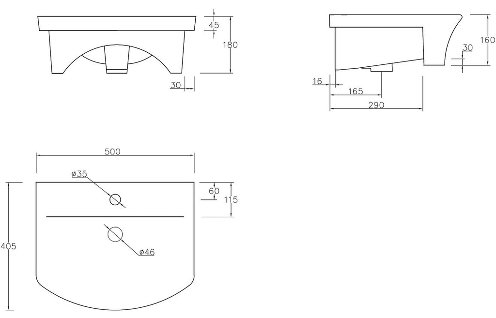 Sandra 500x400mm 1TH Semi Recessed Basin-Basins-DIPB1338-