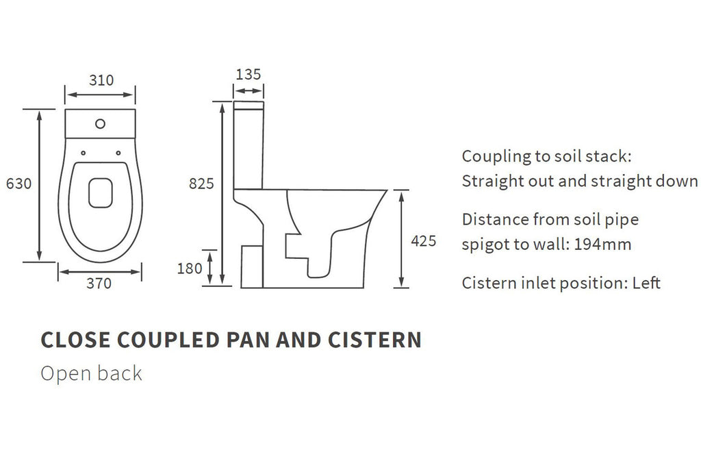 Sandra Rimless Close Coupled Open Back WC & Soft Close Seat-Toilets-DIPT0236-