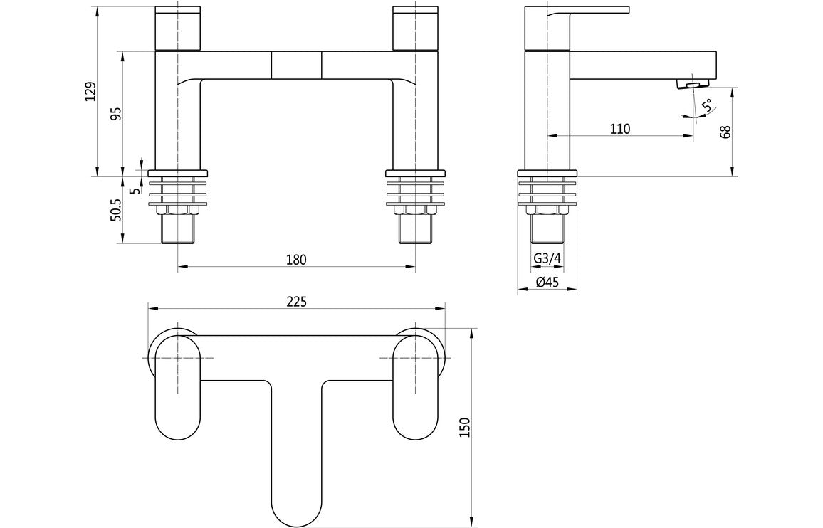 Sassano Bath Filler - Chrome-Bath Taps-DITB2262-