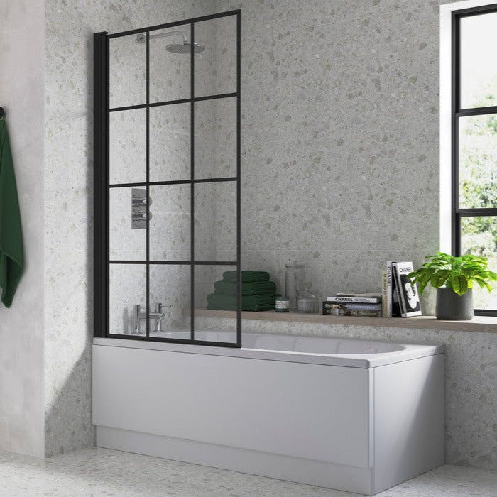 Single Straight Bath Screen - Black Framed-Bath Screens-DIBS0114-