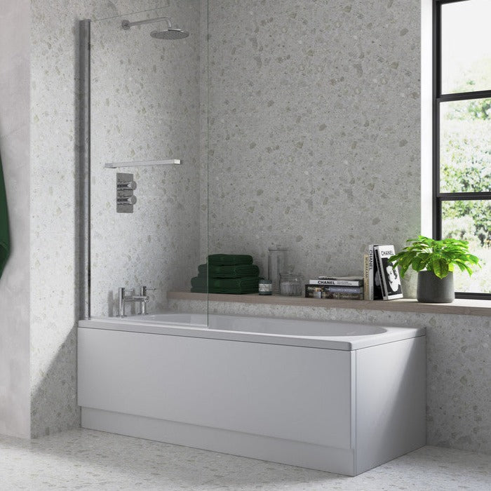Single Straight Edge Bath Screen w/Rail-Bath Screens-DIBS0088-