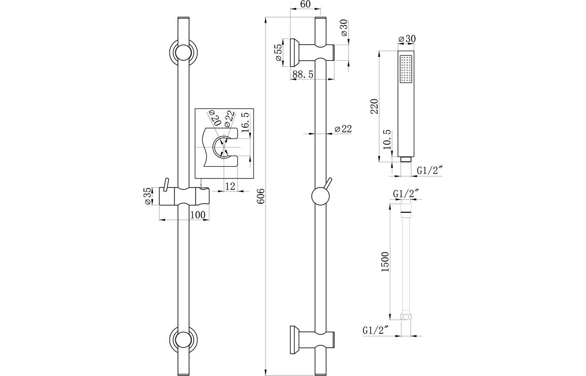 Slider Rail & Kit - Brushed Brass-Shower Rail Kits-DICM0702-