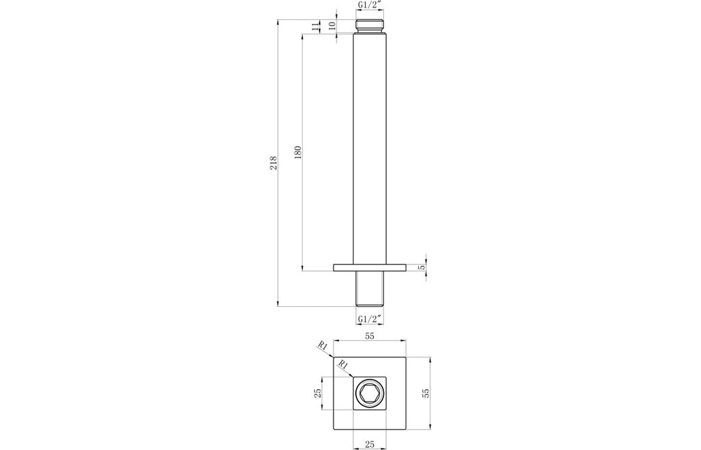 Square Ceiling Arm 180mm - Chrome-Shower Arms-DICM0740-