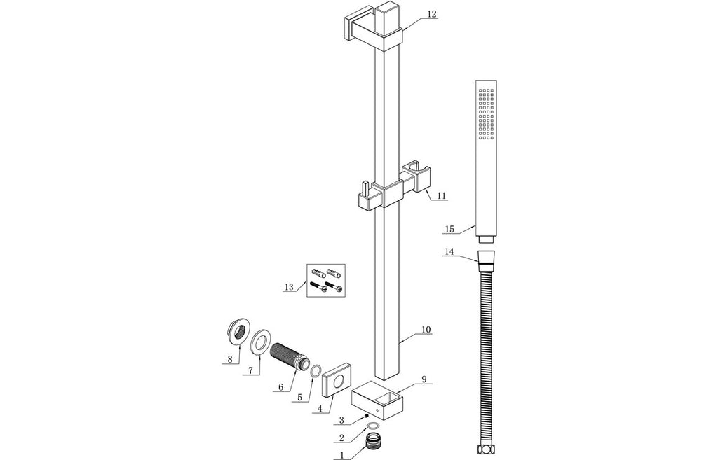 Square Premium Slider Rail Kit and Elbow-Shower Rail Kits-DICM0624-