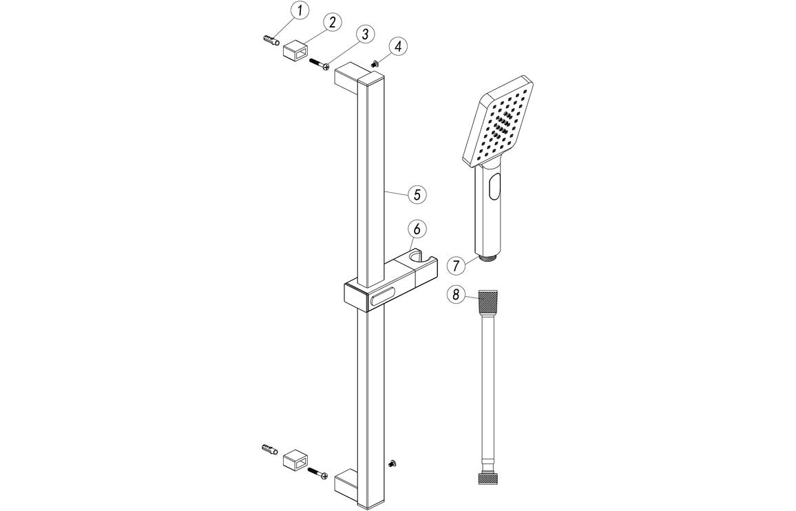 Square Push Button Shower Riser Kit-Shower Rail Kits-DICM0622-