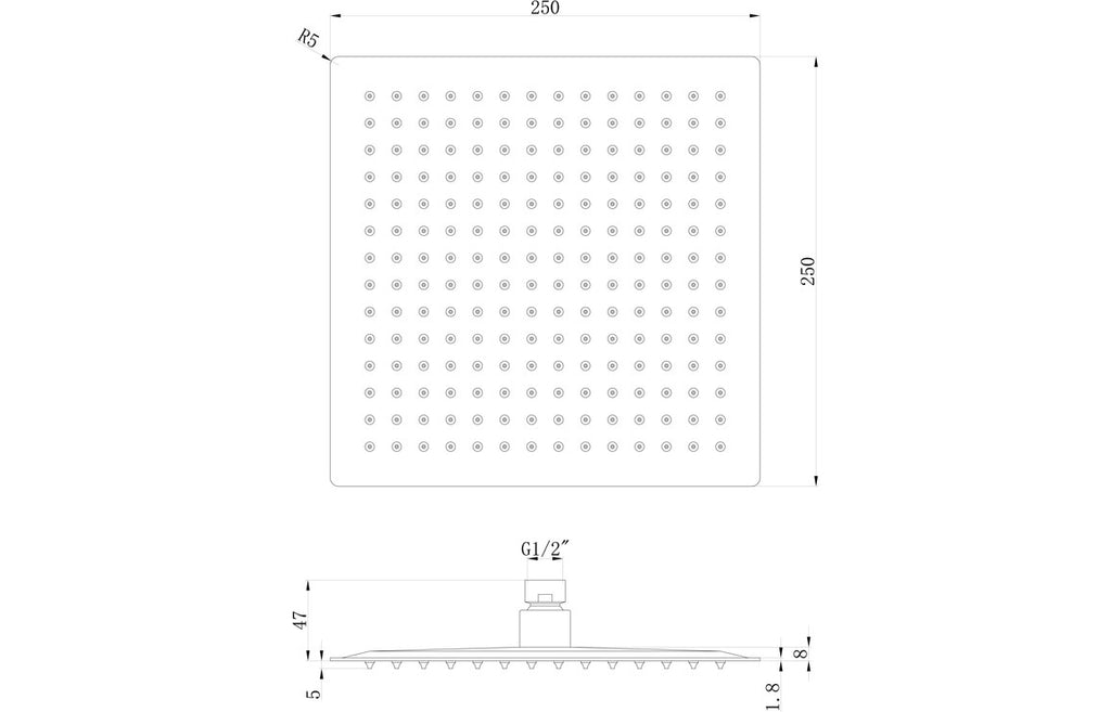 Square Ultraslim Showerhead - St/Steel-Shower Heads-DICM0640-