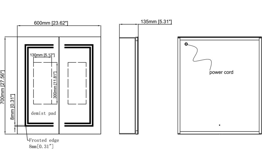 Suki 600mm 2 Door Front-Lit LED Mirror Cabinet-Mirrors-DICMS0120-
