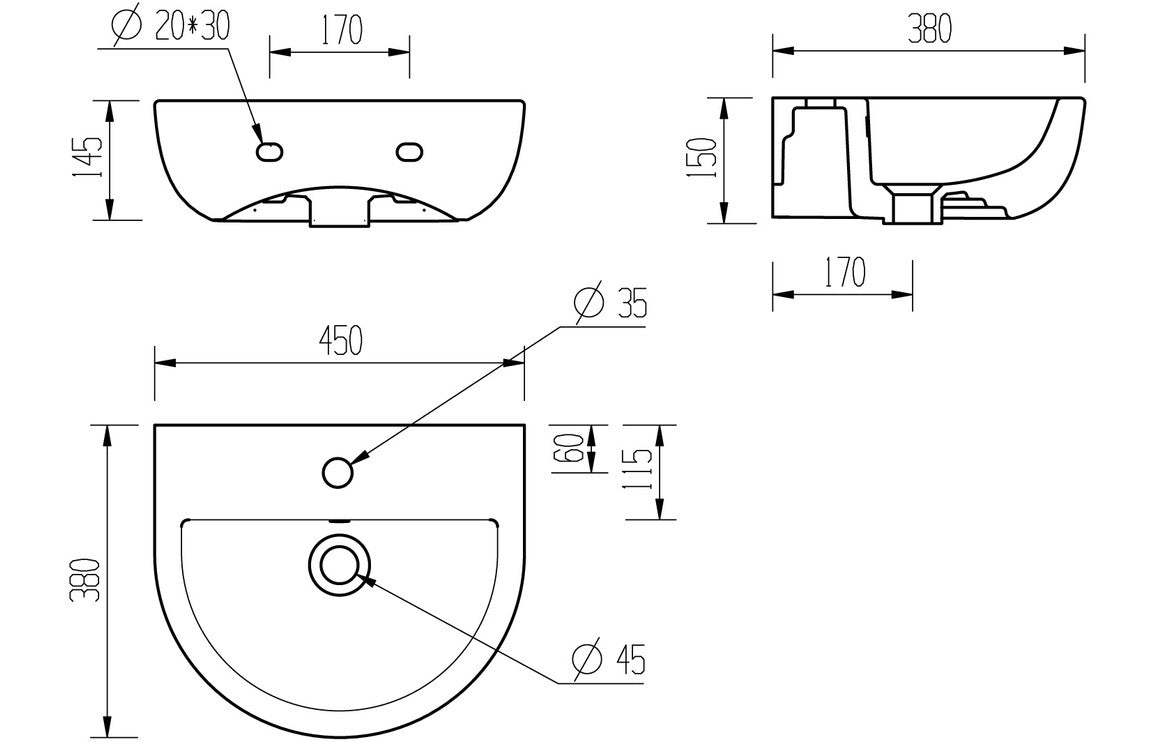 Tammy 450x400mm 1TH Basin & Semi Pedestal-Basins-DIPBP1166-