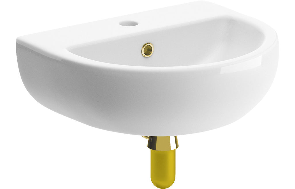 Tammy 450x400mm 1TH Cloakroom Basin & Bottle Trap-Basins-DIBP1162-Brushed Brass-