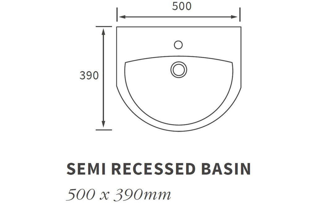 Tammy 500x390mm 1TH Semi Recessed Basin-Basins-DIPB1204-