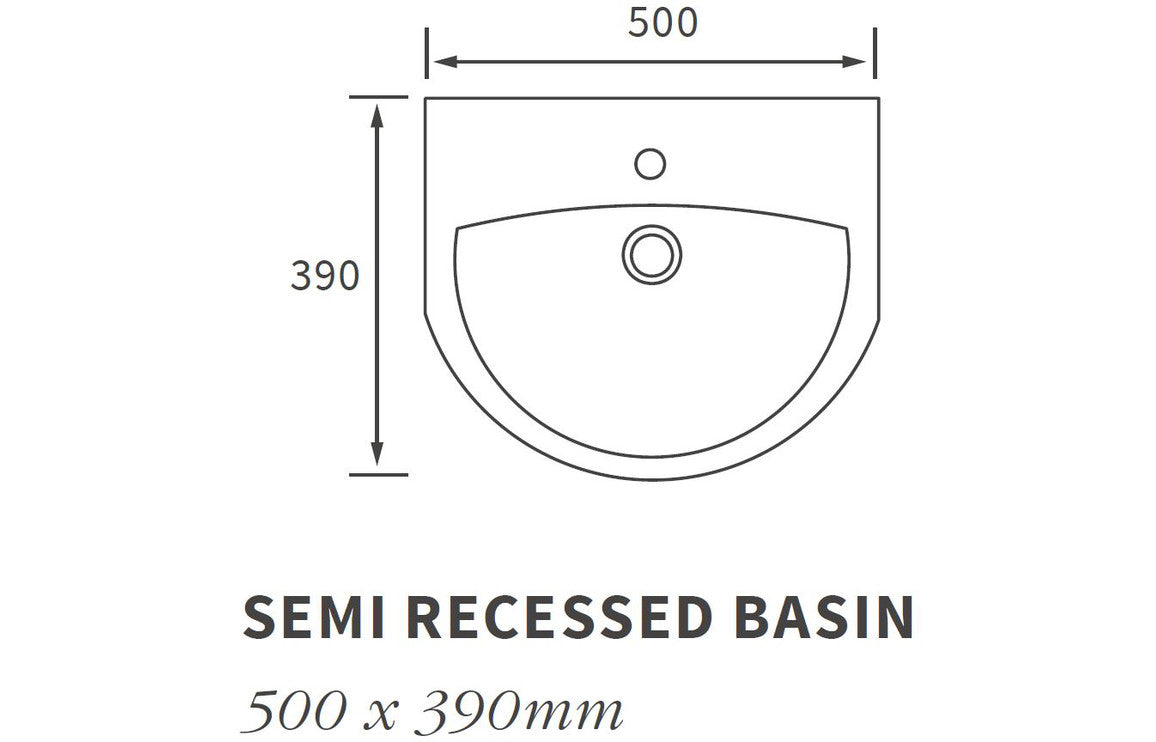Tammy 500x390mm 1TH Semi Recessed Basin-Basins-DIPB1204-