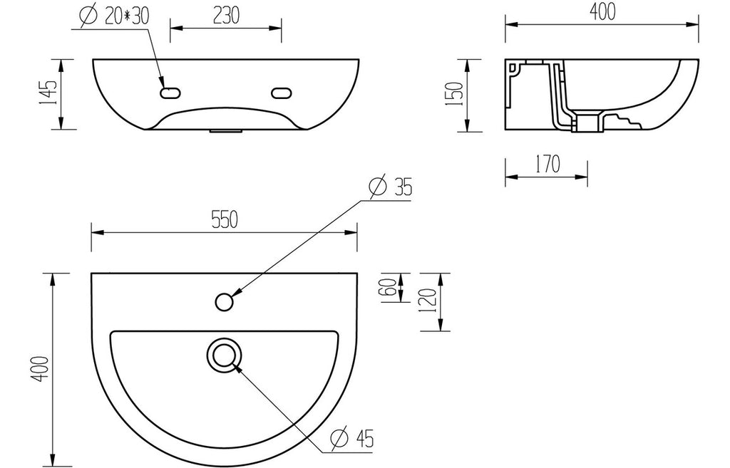 Tammy 550x400mm 1TH Basin & Full Pedestal-Basins-DIPB1164-