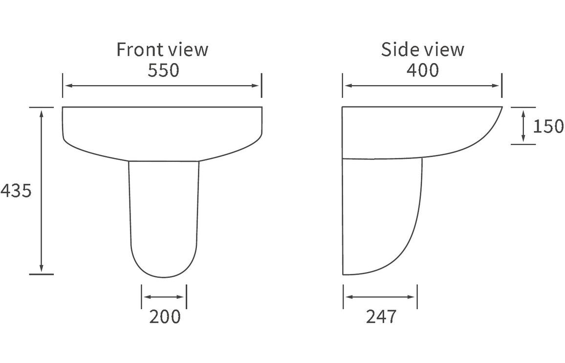 Tammy 550x400mm 1TH Basin & Semi Pedestal-Basins-DIPB1164-