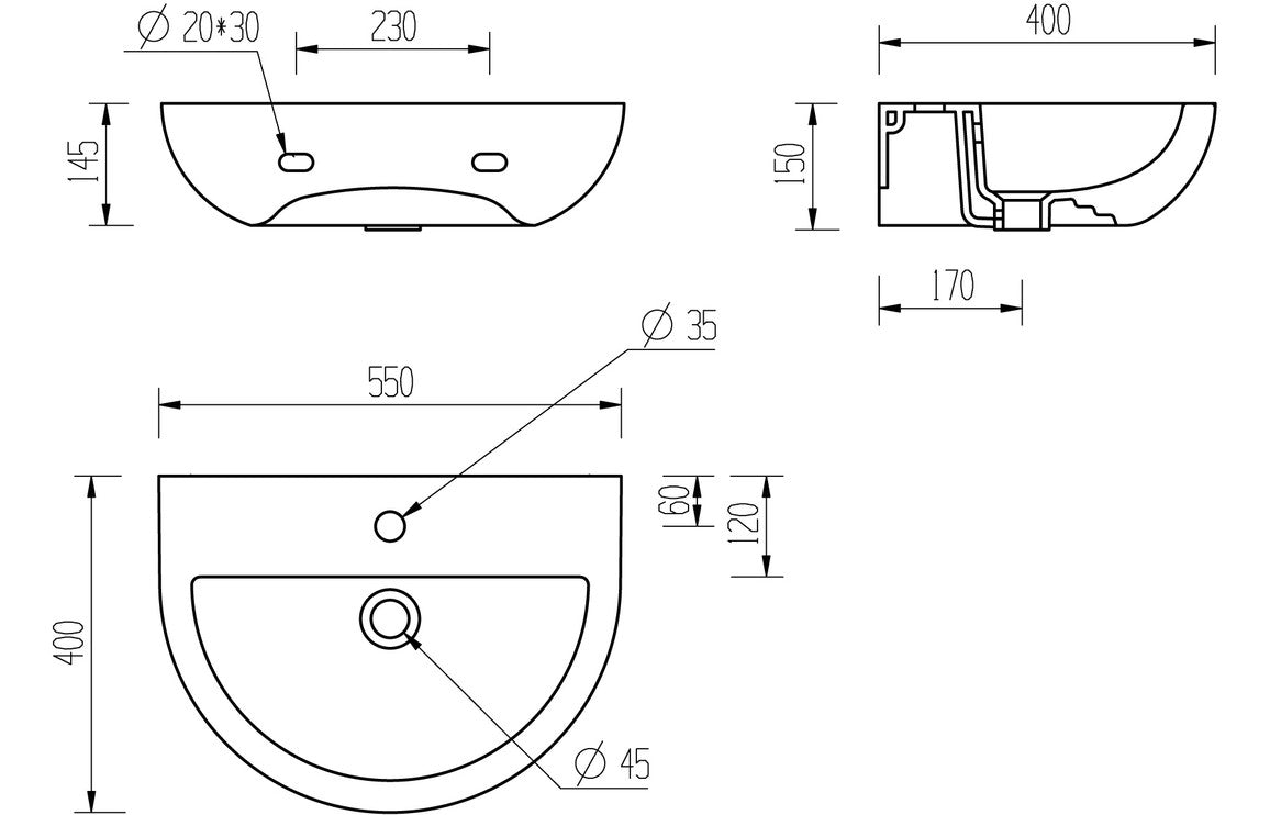 Tammy 550x400mm 1TH Basin & Semi Pedestal-Basins-DIPB1164-