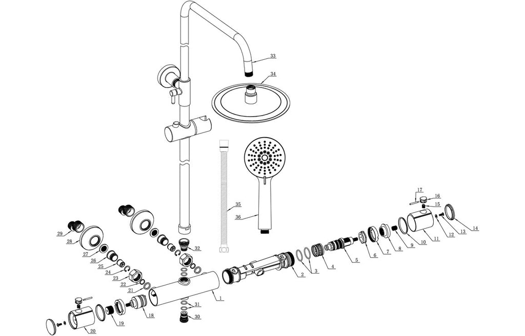 Tetra Cool-Touch Thermostatic Mixer Shower w/Riser & Overhead Kit-Shower Rail Kits-DICM0582-
