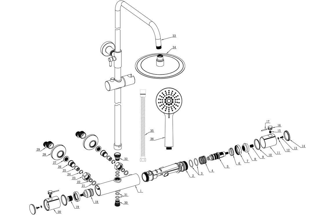 Tetra Cool-Touch Thermostatic Mixer Shower w/Riser & Overhead Kit-Shower Rail Kits-DICM0582-