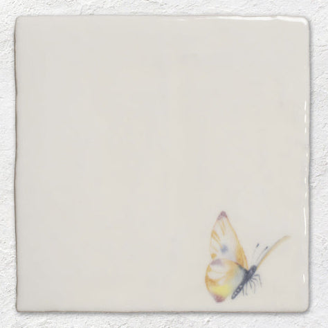 The Winchester Tile Collection Butterflies on Cotton Ceramic Tile 13x13cm Spangled Saffron Decorative Tile Pastel On Cotton