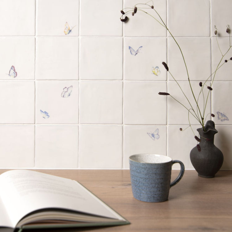 The Winchester Tile Collection Butterflies on Cotton Ceramic Tile 13x13cm