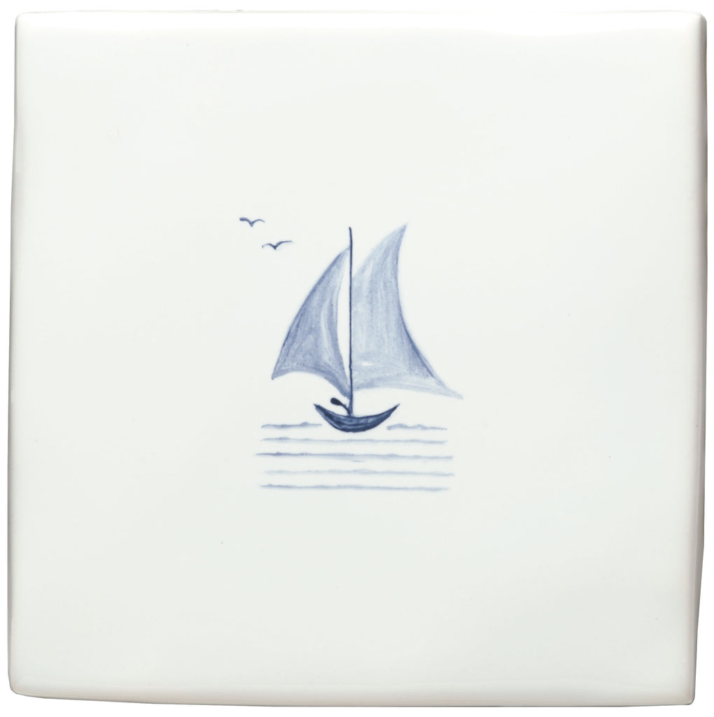 The Winchester Tile Collection Classic English Delft Hand Painted Boats-Jim Howard of Fowey Delft Boat-IM-0009074