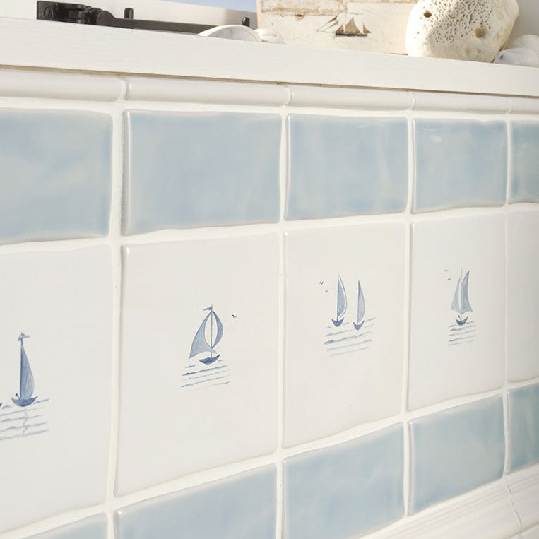 The Winchester Tile Collection Classic English Delft Hand Painted Boats-