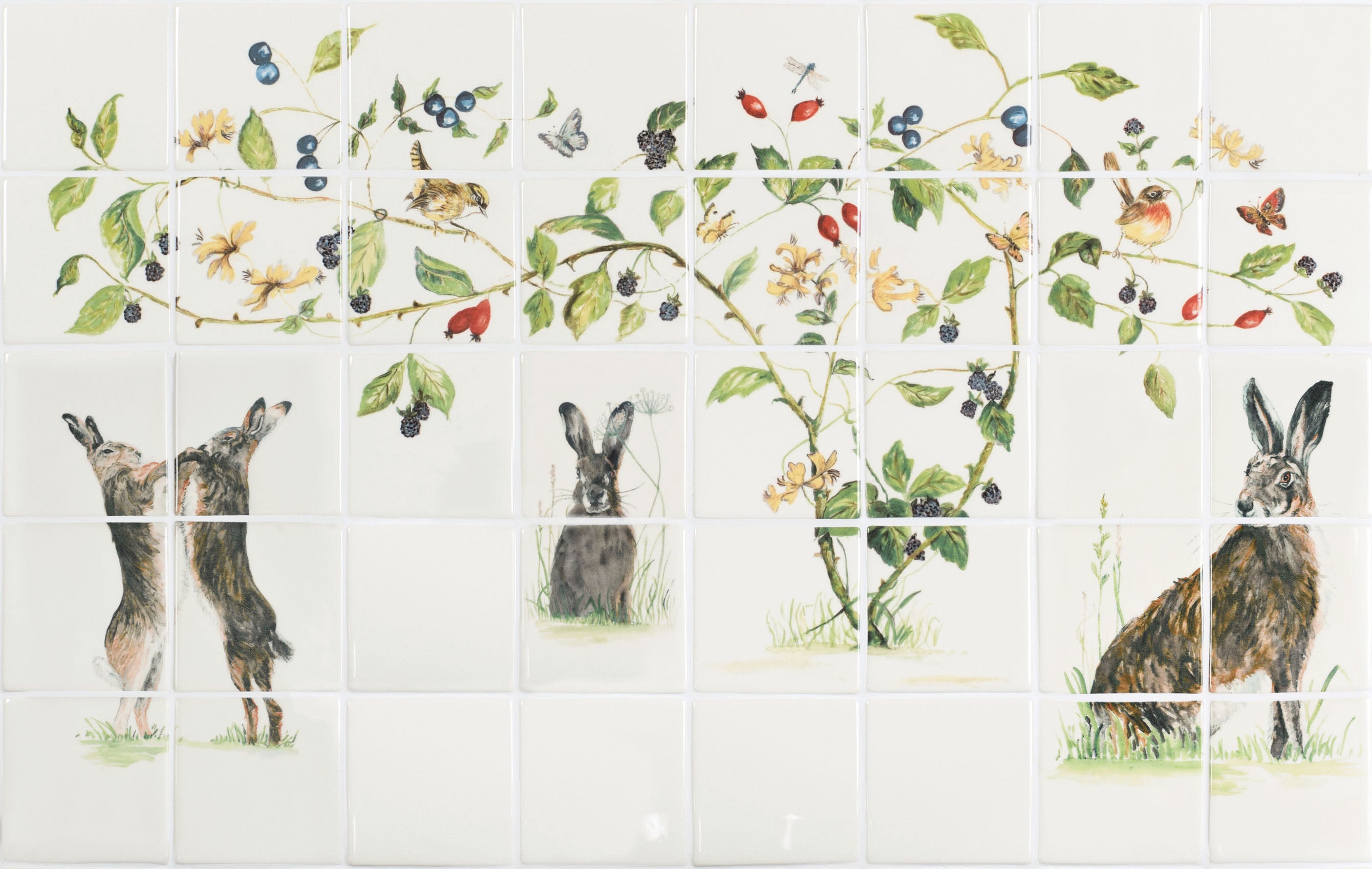 The Winchester Tile Collection Classic Family of Hares-Family of Hares 40 Tile Panel (98.4x61.5cm)-IM-0033806