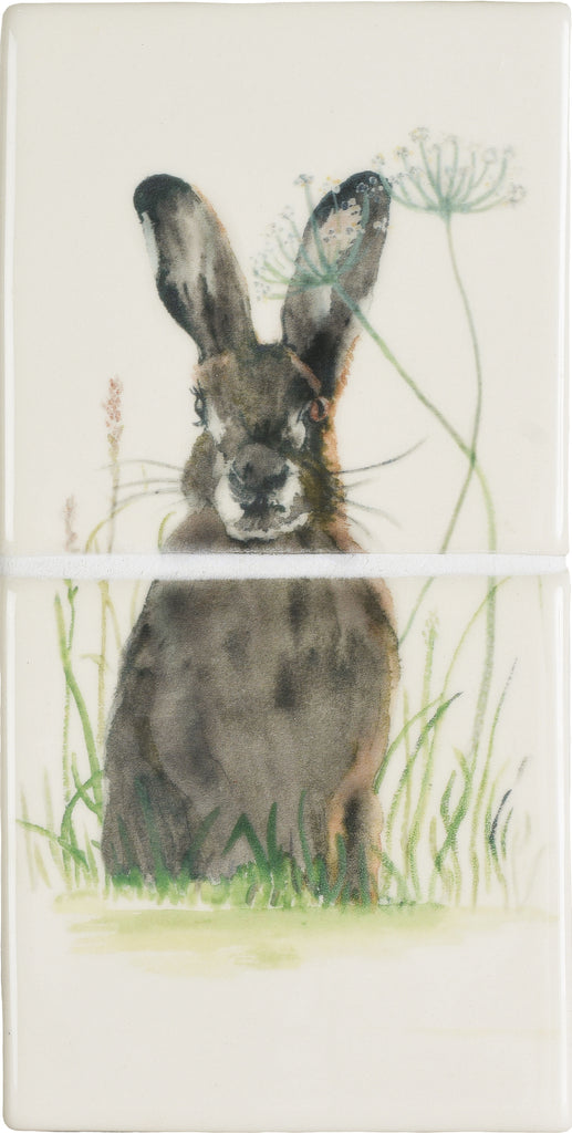 The Winchester Tile Collection Classic Family of Hares-Hare in Hiding 2 Tile Panel (24.6x12.3cm)-IM-0033805