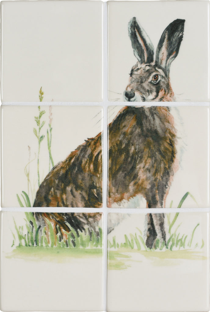 The Winchester Tile Collection Classic Family of Hares-Wise Hare 6 Tile Panel (36.9x24.6cm)-IM-0033795