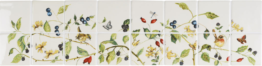 The Winchester Tile Collection Classic Hedgerow 22 tile set in Colour on Off White-Hedgerow 16 tile set in Colour on Off White-IM-0033807