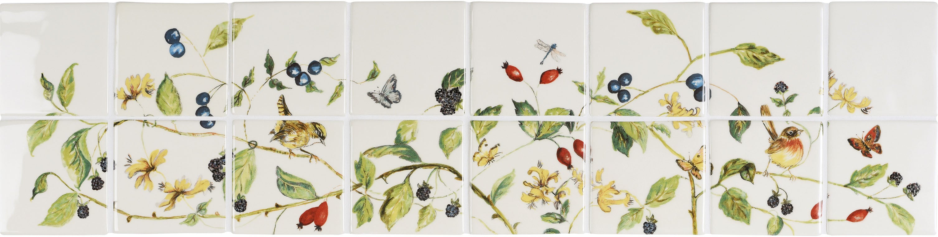 The Winchester Tile Collection Classic Hedgerow 22 tile set in Colour on Off White-Hedgerow 16 tile set in Colour on Off White-IM-0033807