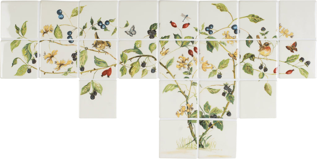The Winchester Tile Collection Classic Hedgerow 22 tile set in Colour on Off White-Hedgerow 22 tile set in Colour on Off White-IM-0002427