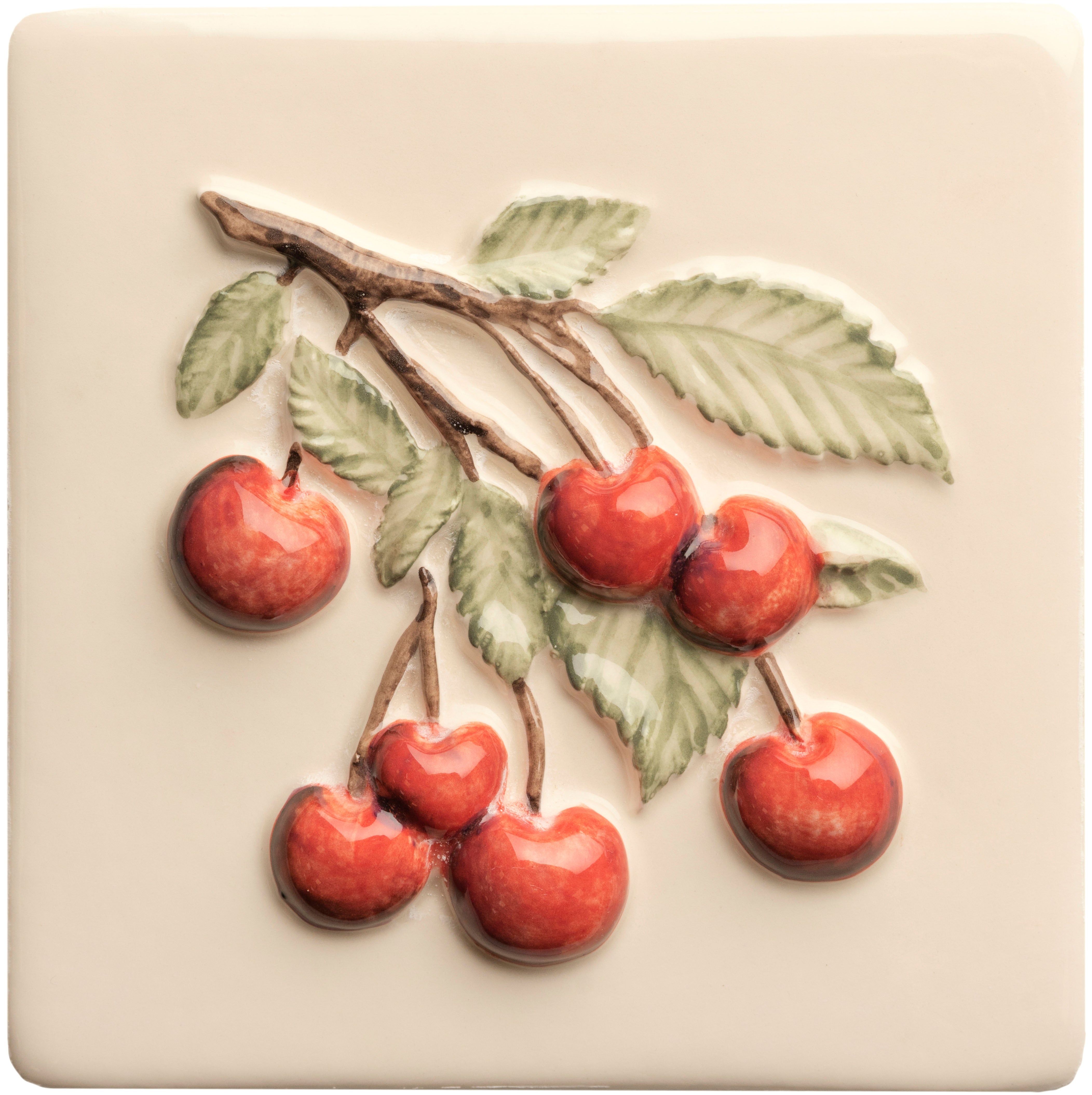 The Winchester Tile Collection Classic Summer Fruits Handpainted Tiles-Summer Fruits Cherry Handpainted Tile-IM-0029329