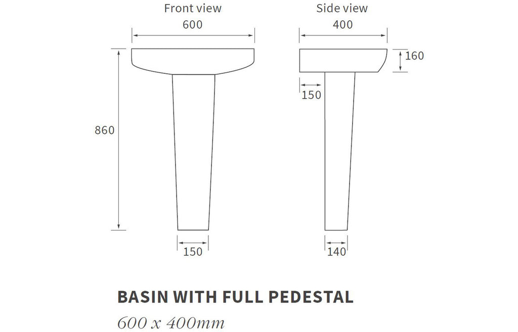 Tilly 600x400mm 1TH Basin & Full Pedestal-Basins-DIPBP1146-