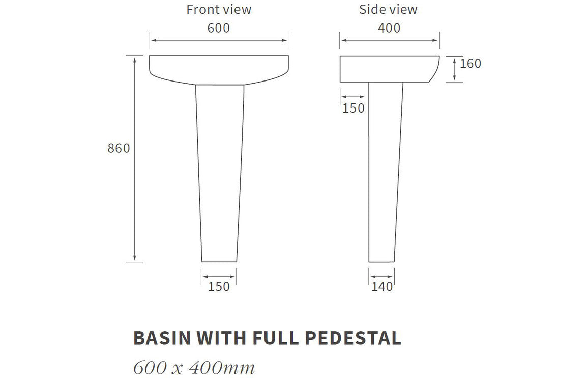 Tilly 600x400mm 1TH Basin & Full Pedestal-Basins-DIPBP1146-