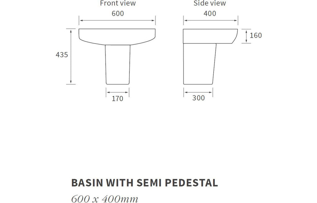 Tilly 600x400mm 1TH Basin & Semi Pedestal-Basins-DIBP1150-