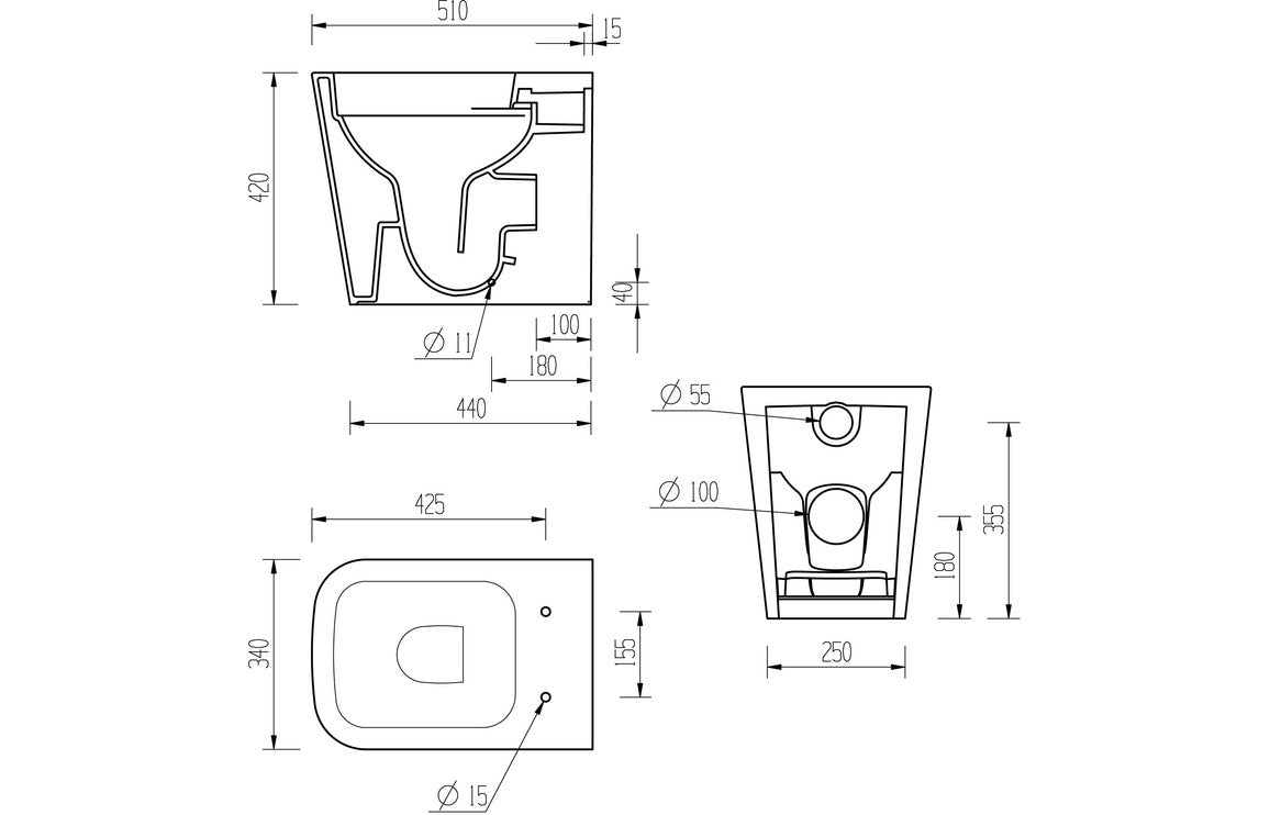 Tilly Rimless Back To Wall Short Projection WC & Soft Close Seat-Toilets-DITP0304-