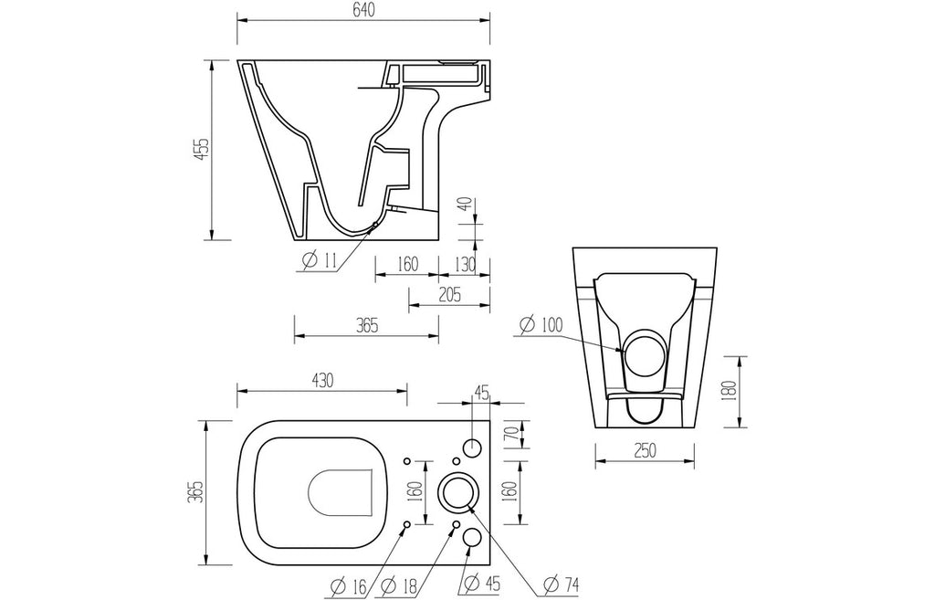 Tilly Rimless Close Coupled Open Back Comfort Height WC & Soft Close Seat-Toilets-DIPTB0298-