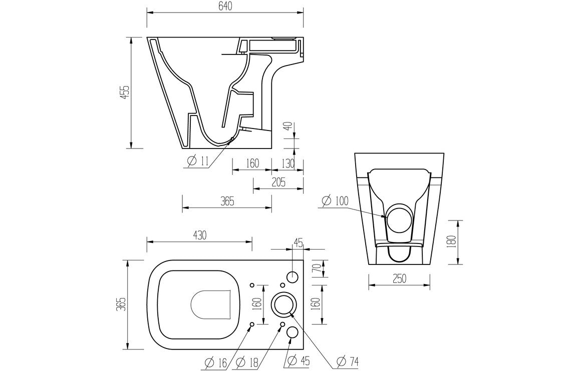 Tilly Rimless Close Coupled Open Back Comfort Height WC & Soft Close Seat-Toilets-DIPTB0298-