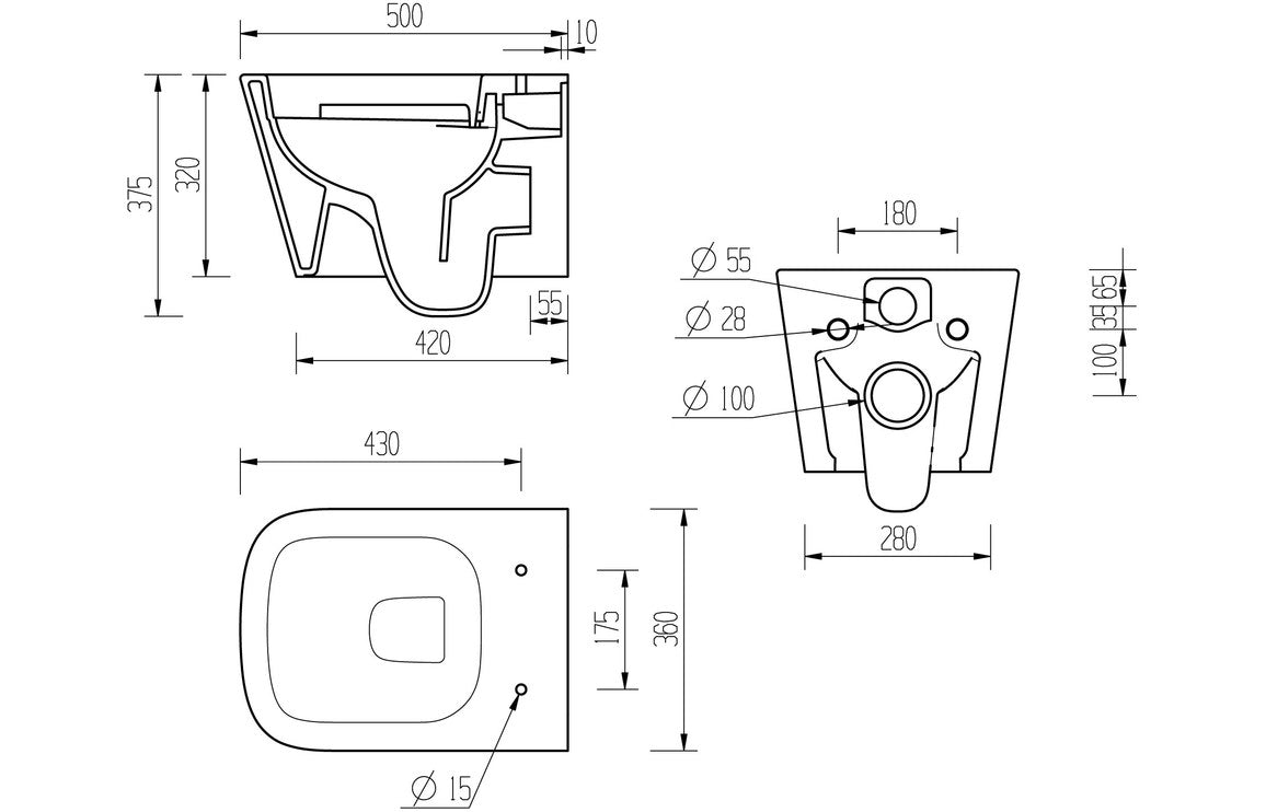 Tilly Rimless Wall Hung WC & Soft Close Seat-Toilets-DITP0178-