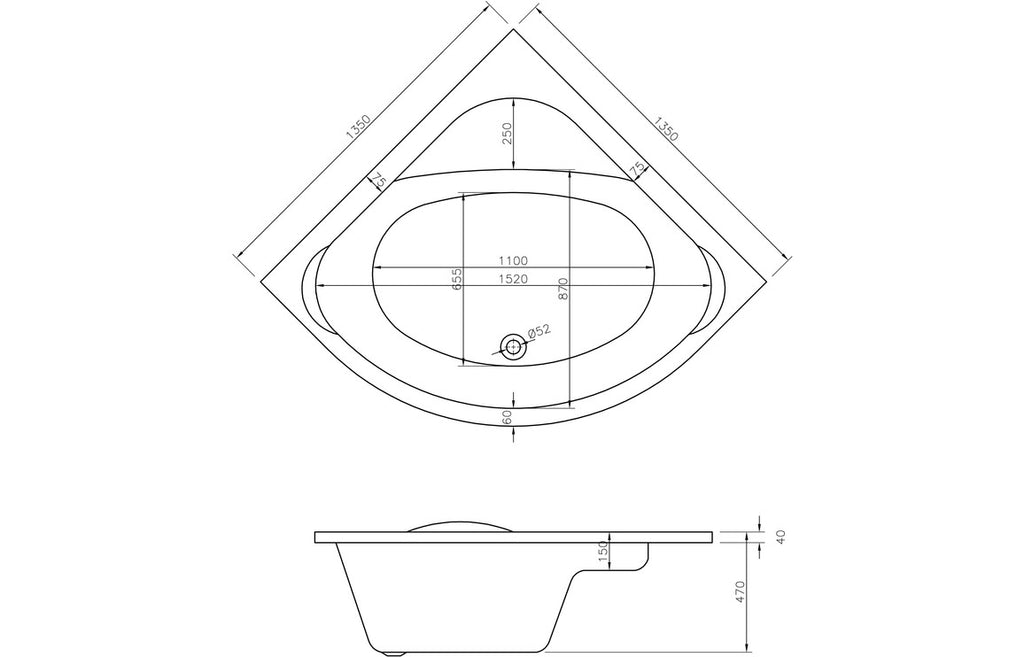 Trojan Laguna Corner Bath 1200x1200mm-Baths-CAPAB0369-