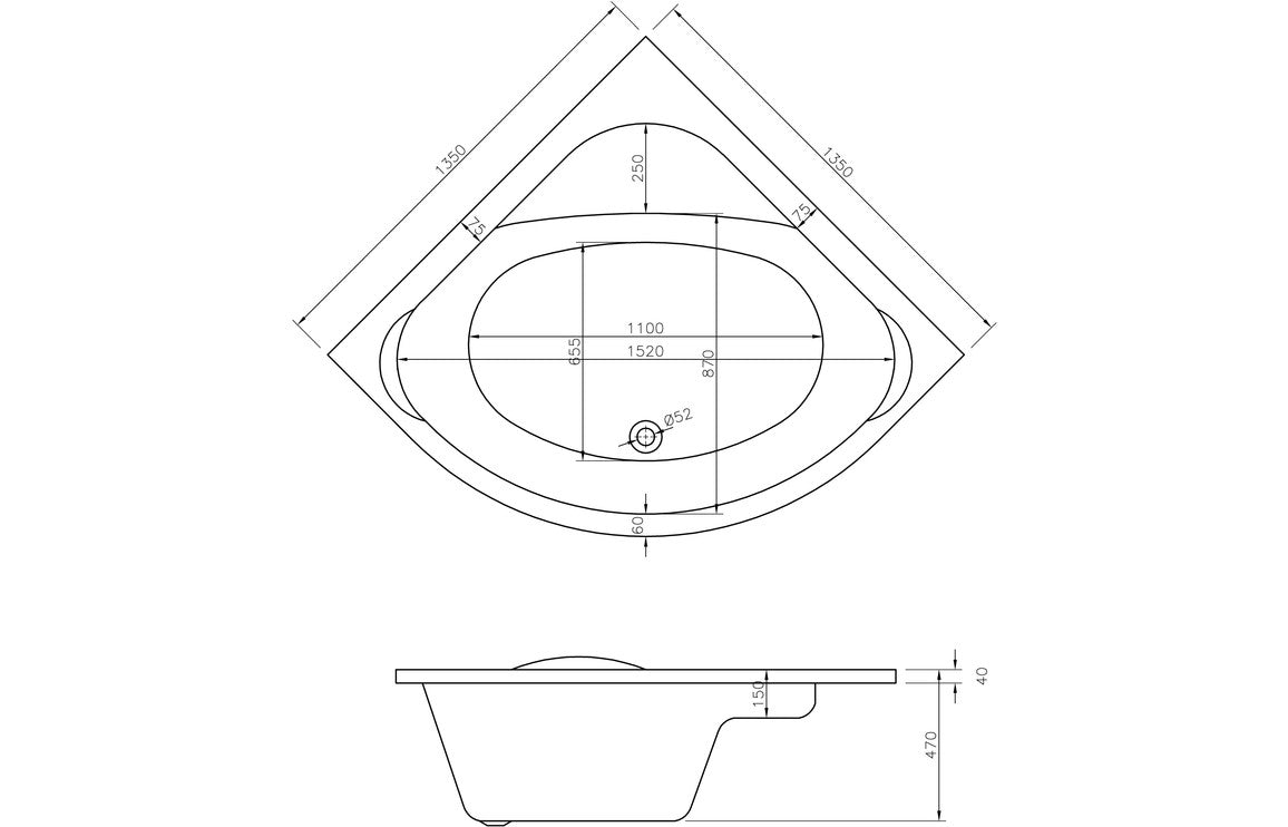 Trojan Laguna Corner Bath 1200x1200mm-Baths-CAPAB0369-