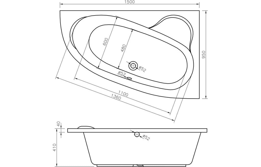 Trojan Orlando Offset Corner Bath 1500x1040mm-Baths-CAPAB0621-