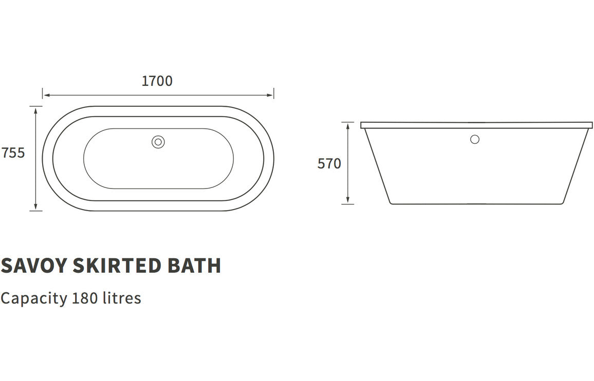 Trojan Savoy Freestanding Bath 1700x755x570mm-Baths-CAPAB0701-