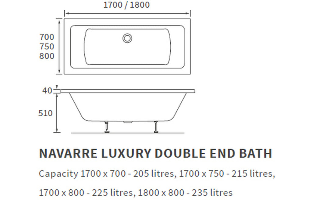 Trojan Solarna Double Ended Bath 1700x750mm-Baths-CAPAB0209-