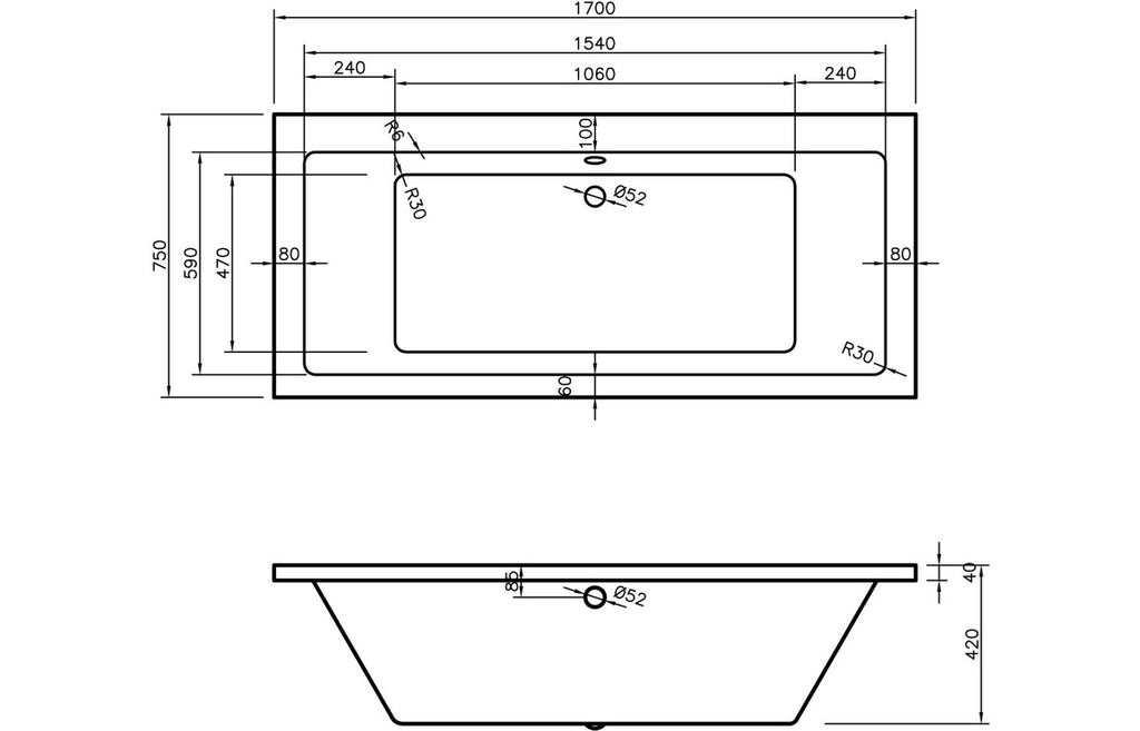 Trojan Solarna Double Ended Bath 1700x750mm-Baths-CAPAB0209-