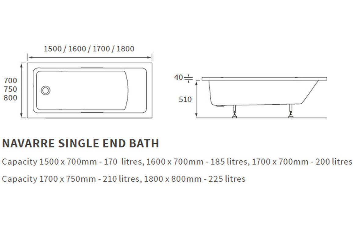 Trojan Solarna Single Ended Bath 1700x700mm-Baths-CAPAB0208-